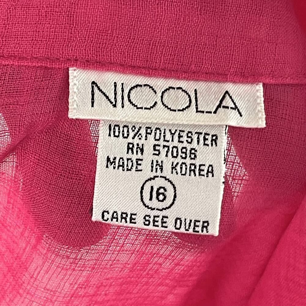 Nicola VINTAGE Pink Button Front Blouses Women Sz 16 Sheer Pockets V-Neck Barbie - Picture 7 of 8